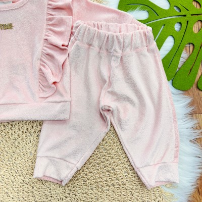 Conj. Blusa Manga Longa e Calça em Plush Foil com Brilhos Time - Rose